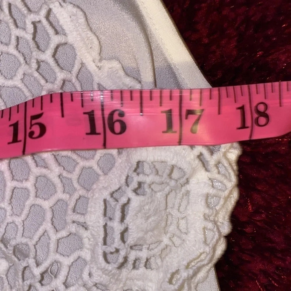Forever 21 white Boho lace front sleeve less top blouse Sz L - Picture 6 of 10